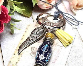 Beaded Keychains with Wing charm and Yellow Tassel, Qty.1