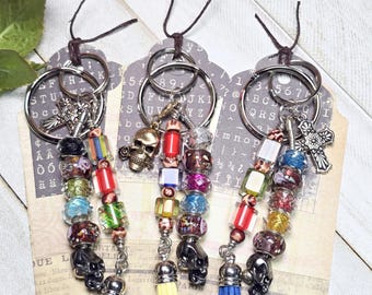 Handmade multicolored beaded keychain, Qty: 1