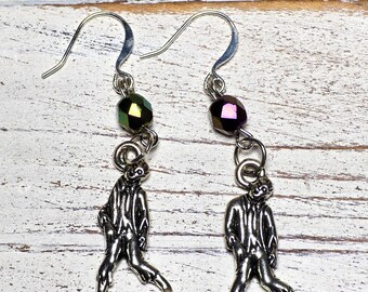 3-D, Antique Silver, Pewter, Halloween, Zombie Apocalypse Earrings, Qty: 1 pair