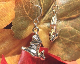Gold-Plated, Double-Sided Halloween Bat Earrings with Crystals, Qty 1 pair