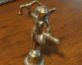 3 1/2" Vintage Brass Angel, standing brass angel cherub, collector item