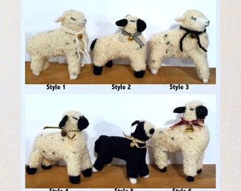 One Needle Felted Sheep - hand felted and designed. Country decor primitive sheep decor stand and can be personalized with a name tag.