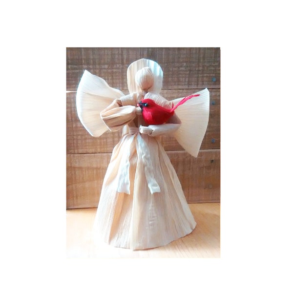 Handmade corn husk angel tree topper or standing angel