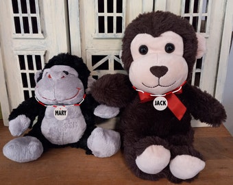 Personalized gorillas in two sizes - 6 and 9" tall seated. They made great stocking stuffers for kids!