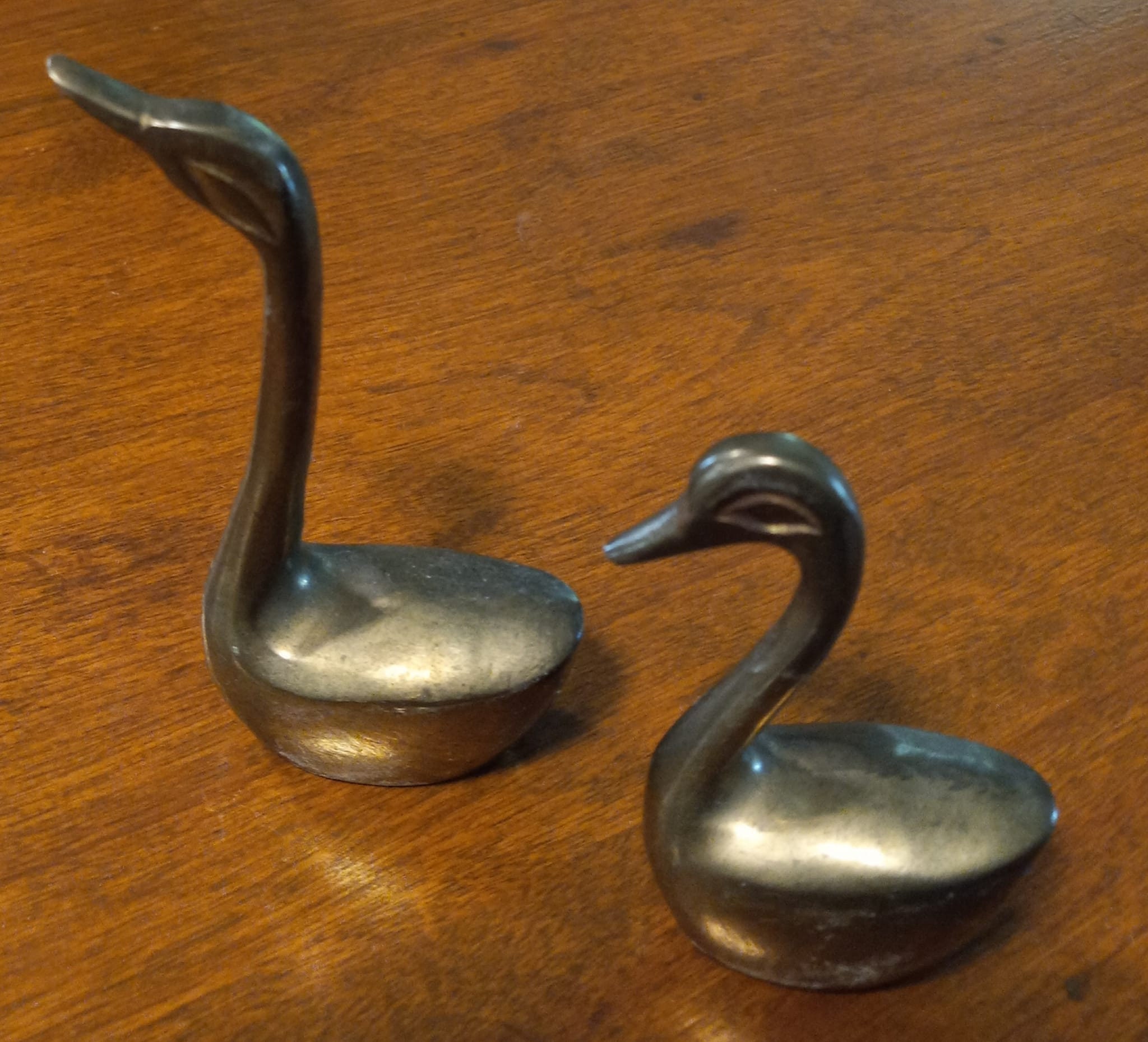 Vintage 2 Solid Brass Geese Pair Duck Figurines MCM Brass Goose