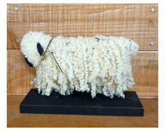 Needle Felted Sheep 5" x 7.5".  Country primitive decoration that leans as a profile or can be ordered on a wood base. Can be personalized.