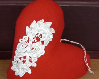 Mother's Day Felt heart measures 6" x 6" and is embellished with a lace, shiny sequins and mini pearl applique.