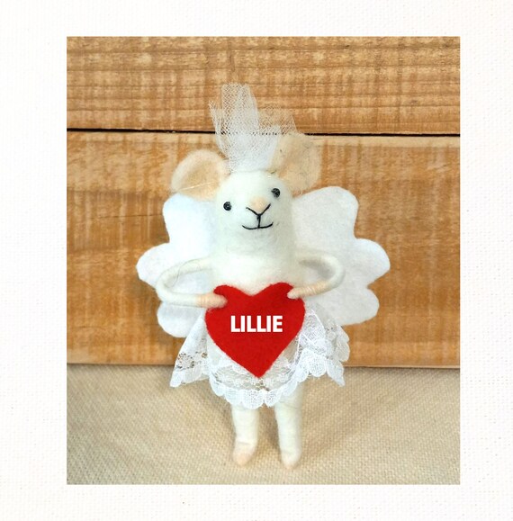 Needle Felted Mouse Angel Ornament