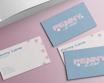 Floral Business Card Template: Pink & Blue, Canva Editable (Digital Download)