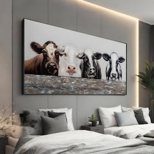 Kuh Leinwanddruck - Rustikale Bauernhaus Wandkunst - Rustikale Tier Dekoration - Rustikale Bauernhof Tiere Malerei