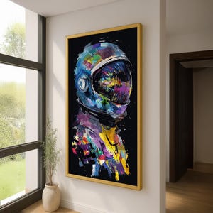 Colorful Astronaut Canvas Wall Art – Abstract Space Printing with Bold Brush Strokes - Modern Cosmic Decor - Futuristic Space Wall Art Print