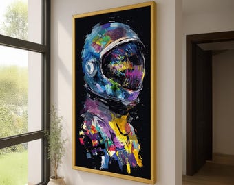 カラフルな宇宙飛行士の絵画 – 抽象的な宇宙アート、プリント