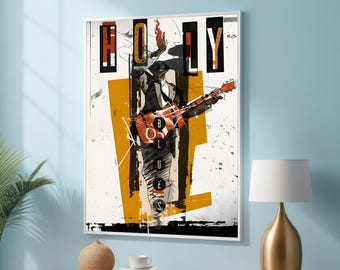 Bluesgitarrkonst - Canvasposter med helig bluesmusik - Röd gitarrväggdekoration - Modern abstrakt konst för musiker och musikälskare
