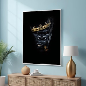King Gorilla Canvas Art - Surreal Powerful Animal Portrait - Gold and Black Wall Art Decor - Stunning Animal Print for Sophisticated Room