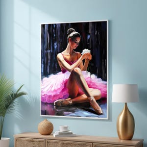 Ballerina Canvas Wall Art - Elegant Ballet Dancer in Pink Tutu - Ready to Hang Framed Print - Modern Dance Art Wall Decor