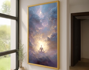 Arte de Meditação da Ascensão - Tela do Ser Iluminado - Arte de Parede para o Despertar Espiritual - Decoração Celestial de Yoga - Impressão de Energia Cósmica - Decoração Zen