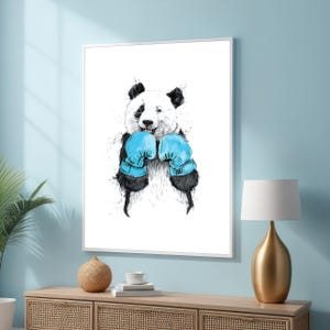 Lienzo con ilustración de panda boxeador: decoración de pared con ilustración de animales divertidos: impresión artística de panda enérgica lista para colgar para habitación de niños, sala de juegos y guardería