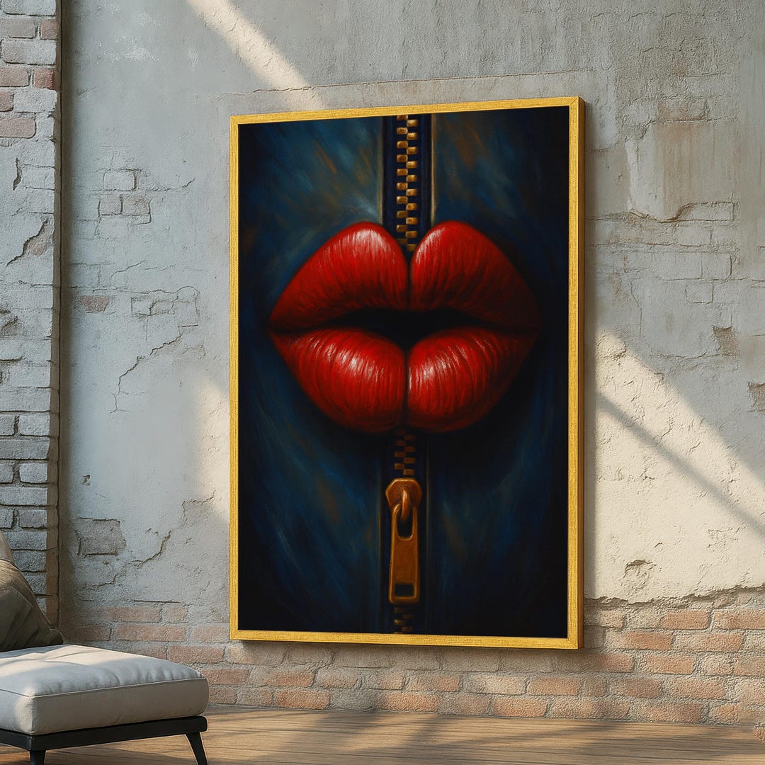 Surreal Red Lips With Zipper Canvas Wall Art – Bold Pop Art ...