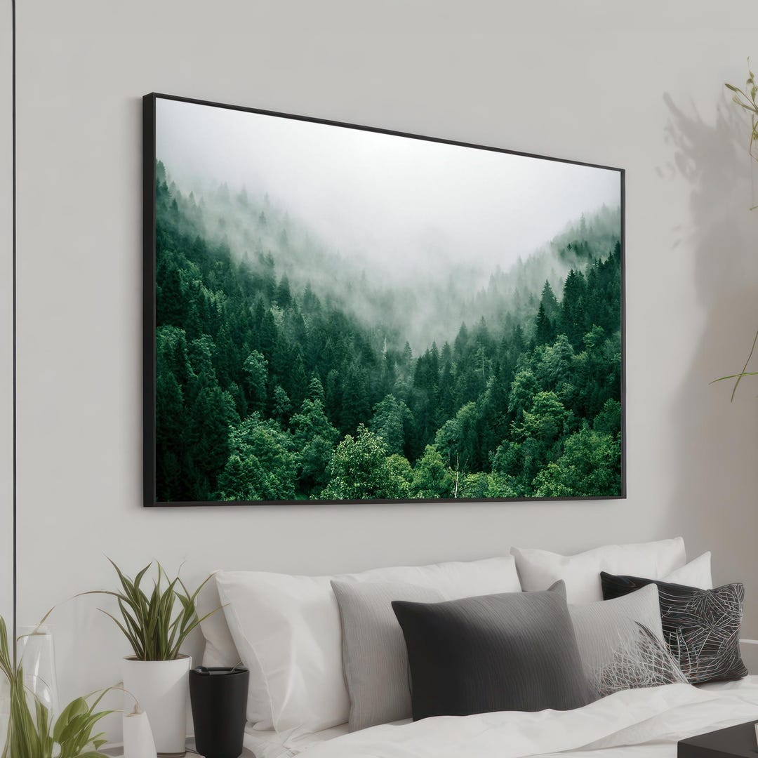Misty Forest Canvas Print – Serene Green Trees in Foggy Mountain ...