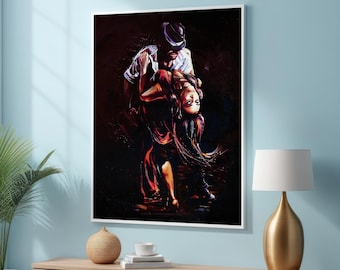 Passionate Tango Dance Art - Bold Red and Black Dance Canvas | Sensual Dance Couple Wall Art | Romantic Couple Modern Dance Art