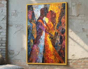 Abstract Couple Kiss Art - Romantic Modern Canvas - Colorful Expressionist Wall Art - Passionate Love Home Decor - Abstract Romance Canvas