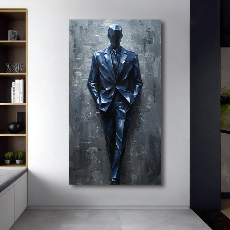 Abstract Man in Blue Suit Art - Modern Masculine Wall Art - Faceless ...