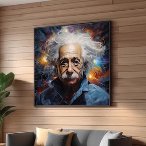 Albert Einstein Abstract Portrait Canvas - Vibrant Cosmic Artwork - Iconic Scientist Wall Art - Science and Physics Inspired Modern Decor