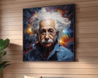 Albert Einstein Abstract Portrait Canvas - Vibrant Cosmic Artwork - Iconic Scientist Wall Art - Science and Physics Inspired Modern Decor