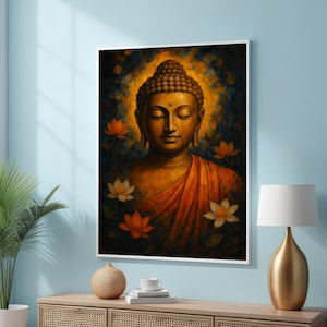 Buddha Meditation Art - Buddha Canvas Print – Spiritual Meditation Printing with Lotus Flowers – Zen Enlightenment Decor – Buddhist Art