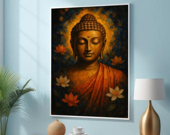 Boeddha meditatiekunst - Boeddha canvasprint - Spirituele meditatieprint met lotusbloemen - Zen verlichtingsdecoratie - Boeddhistische kunst