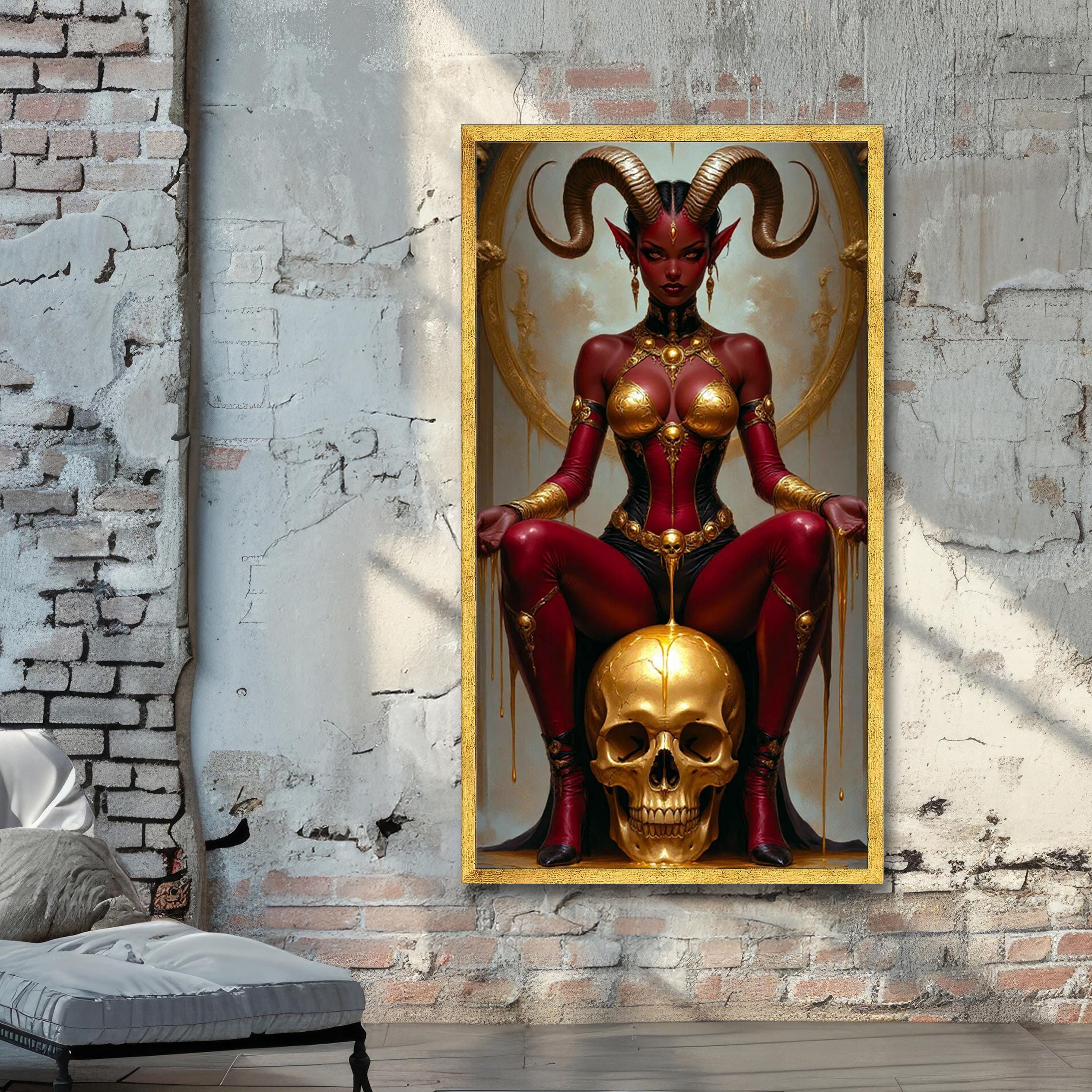 Demonic Queen Canvas Wall Art - Dark Fantasy Goddess Artwork - Gothic ...