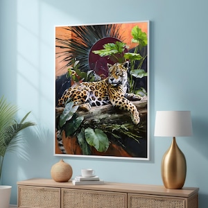 Majestic Leopard Canvas Art - Tropical Wildlife Animal Painting - Nature and Animal Canvas Print - Striking Leopard Ready-to-Hang Wall Decor