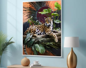 Majestätisch Leopard Leinwand Kunst - Tropische Wildtier Malerei - Natur und Tier Leinwand Druck - Auffallender Leopard Bereit zum Aufhängen
