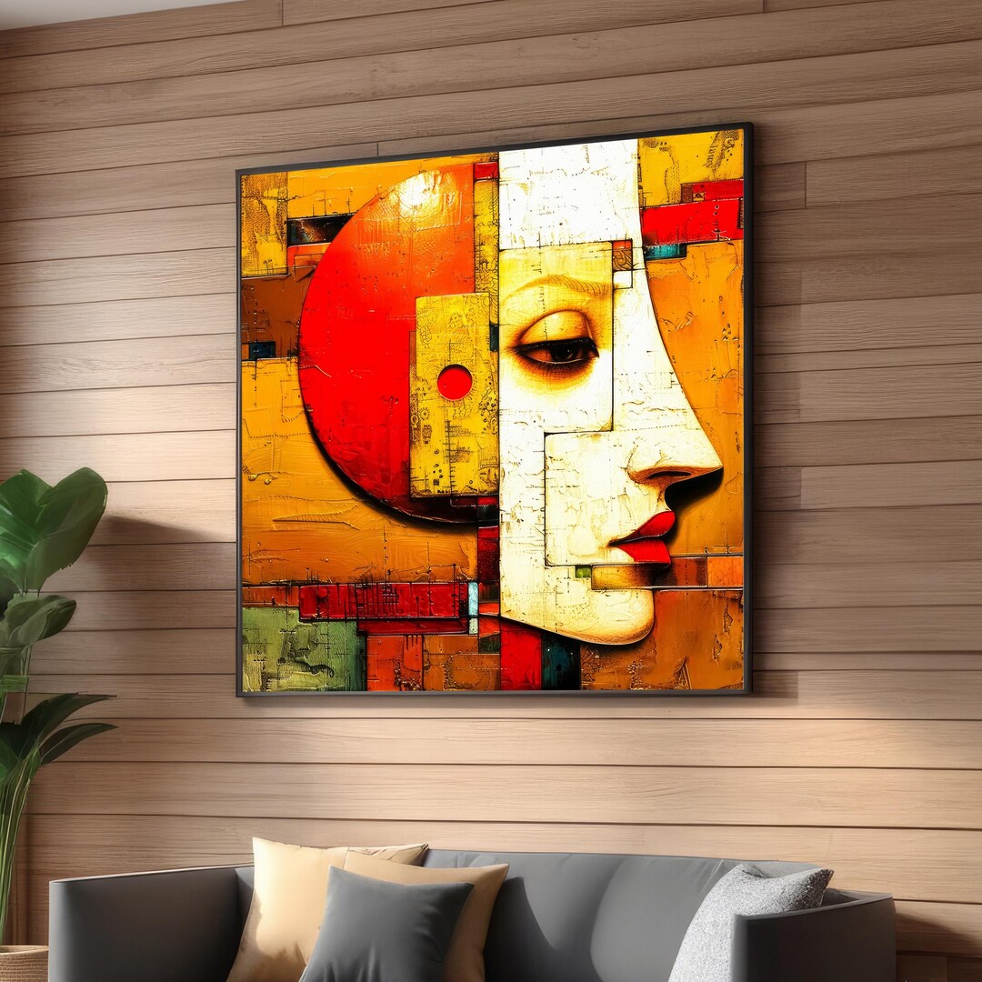 Cubist Sun Abstract Sun and Moon Portrait Canvas Print - Geometric Modern Art ...