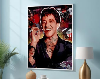 Bold Pop Art Al Pacino Canvas - Charismatic Crime Figure with Cigar - Vibrant Noir-Inspired Wall Art for Modern Decor - Mobster Figure Art