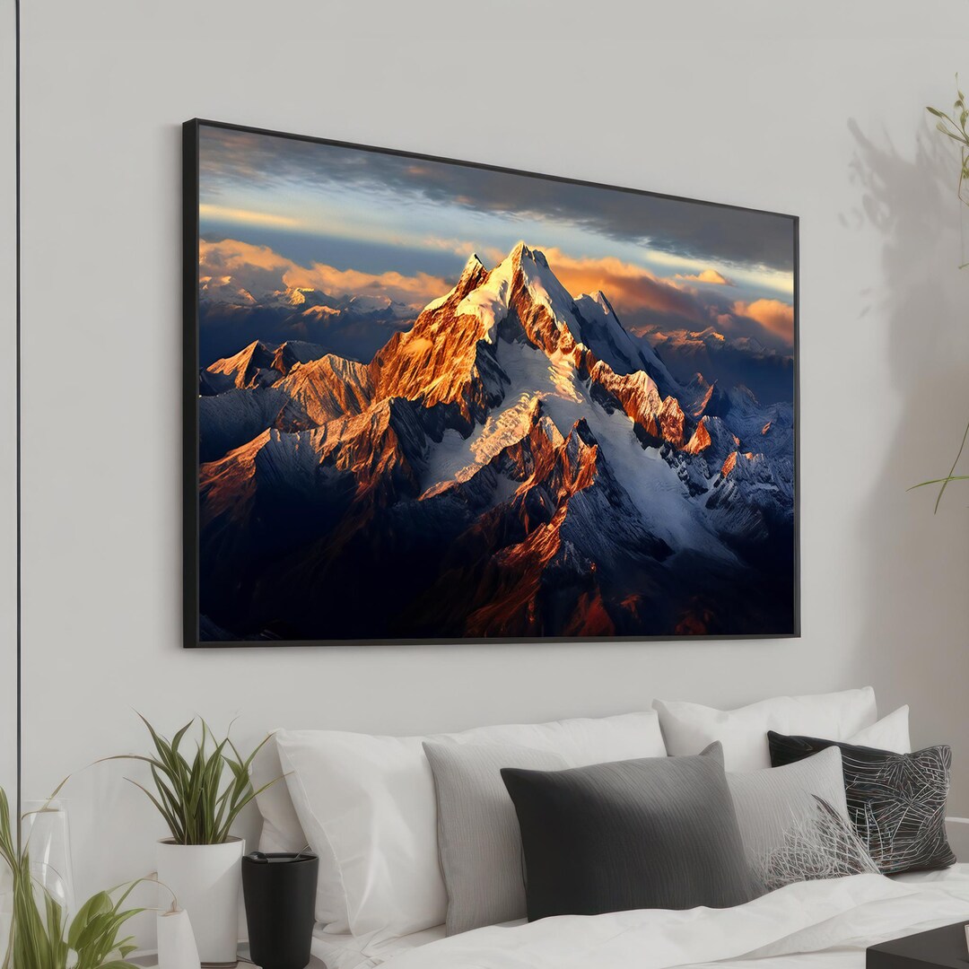 Himalayan Mountain Sunset Canvas Print – Majestic Snow-capped Peaks in ...