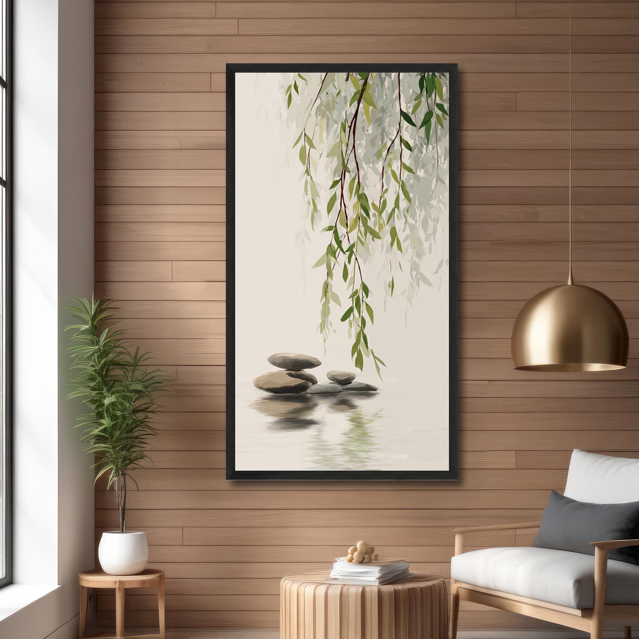 Weeping Willow Zen Stones Wall Art – Minimalist Nature Canvas ...