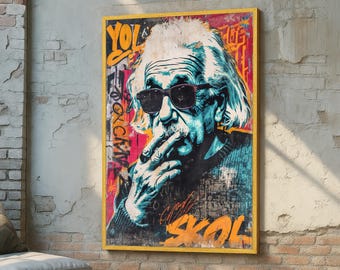 Cool Einstein Graffiti Pop Art Canvas – Colorful Urban Wall Art - Street Style Abstract Portrait - Modern Pop Art Home Decor - Edgy Printing