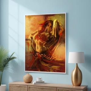 Mesmerizing Belly Dancer Canvas Art - Warm Tones Canvas Print - Elegant Veiled Dance Wall Art - Sensual Belly Dance Wall Decor