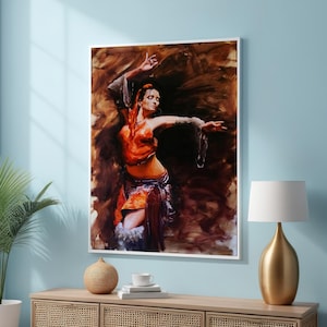 Elegant Belly Dancer in Motion Canvas Art - Sensual Belly Dance Wall Art - Passionate Dance Print - Cultural Dancer Wall Decor