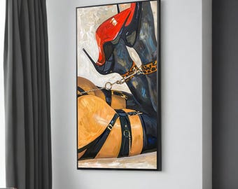 Luxury Fashion Canvas - Bold Red Sole Heels with Gold Chain - Modern Sexy Decor - Black & Red Stiletto Wall Art for Bedroom or Dressing Room