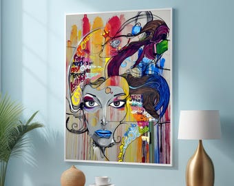 Graffiti Woman Canvas Art - Bold Pop Art and Urban Street Style Wall Decor - Vibrant Abstract Portrait with Expressive Colors and Graffiti