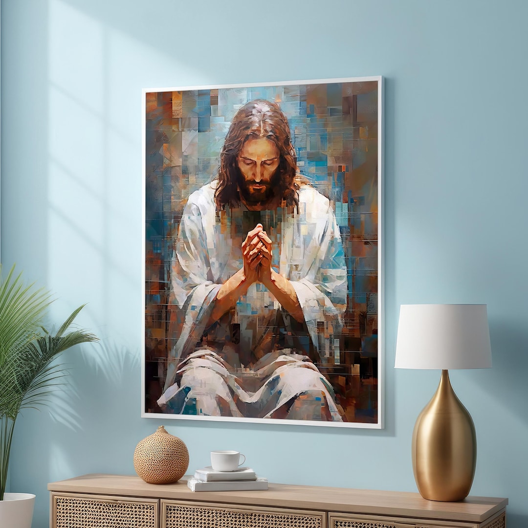 Jesus Christ Prayer Canvas Print - Religious Art With Abstract ...