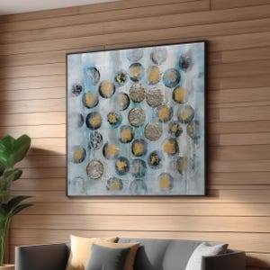 Abstract Circles Canvas Art - Modern Gold and Blue Wall Art for Contemporary Spaces – Geometric Home Decor - Ready to Hang Minimalist Art