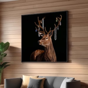 Majestic Deer with Jeweled Antlers Canvas Print – Elegant Nature-Inspired Deer Wall Art – Regal Animal Decor for Living Room or Office