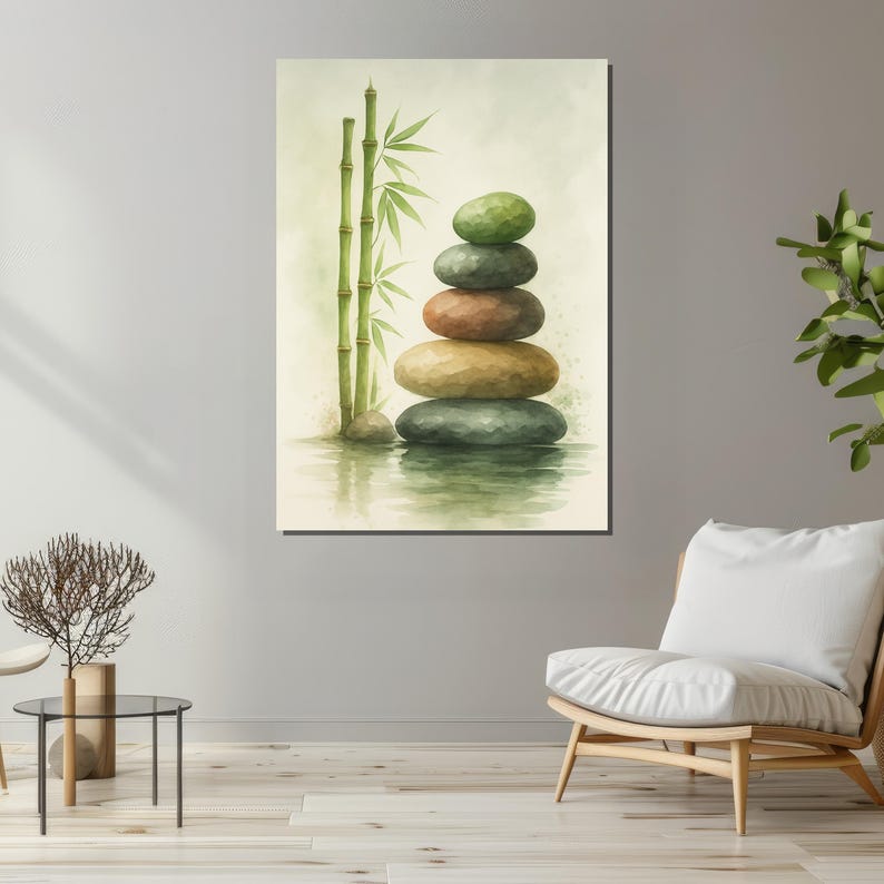 Zen Stone Stack With Nature Art Print– Minimalist Watercolor Wall Art ...