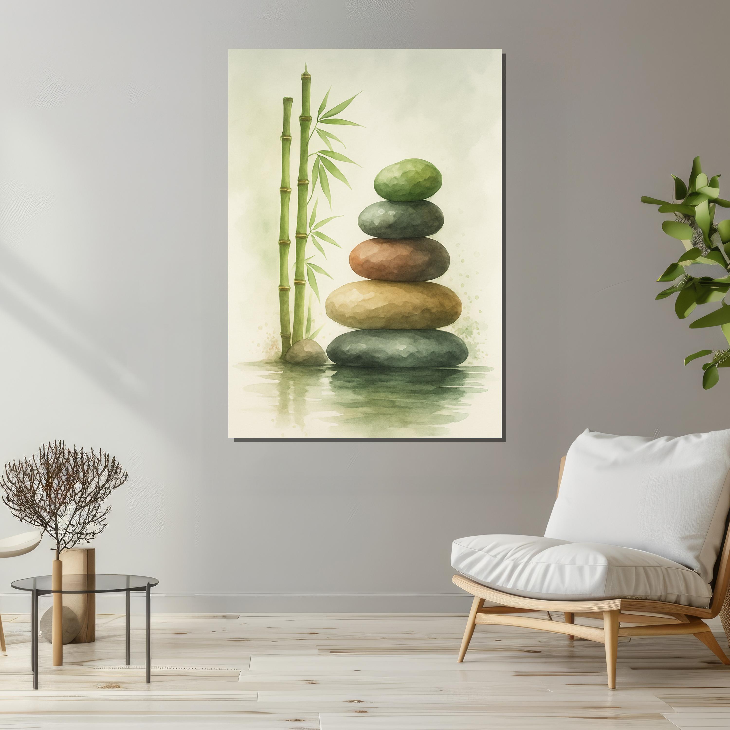 Zen Stone Stack With Nature Art Print– Minimalist Watercolor Wall Art ...