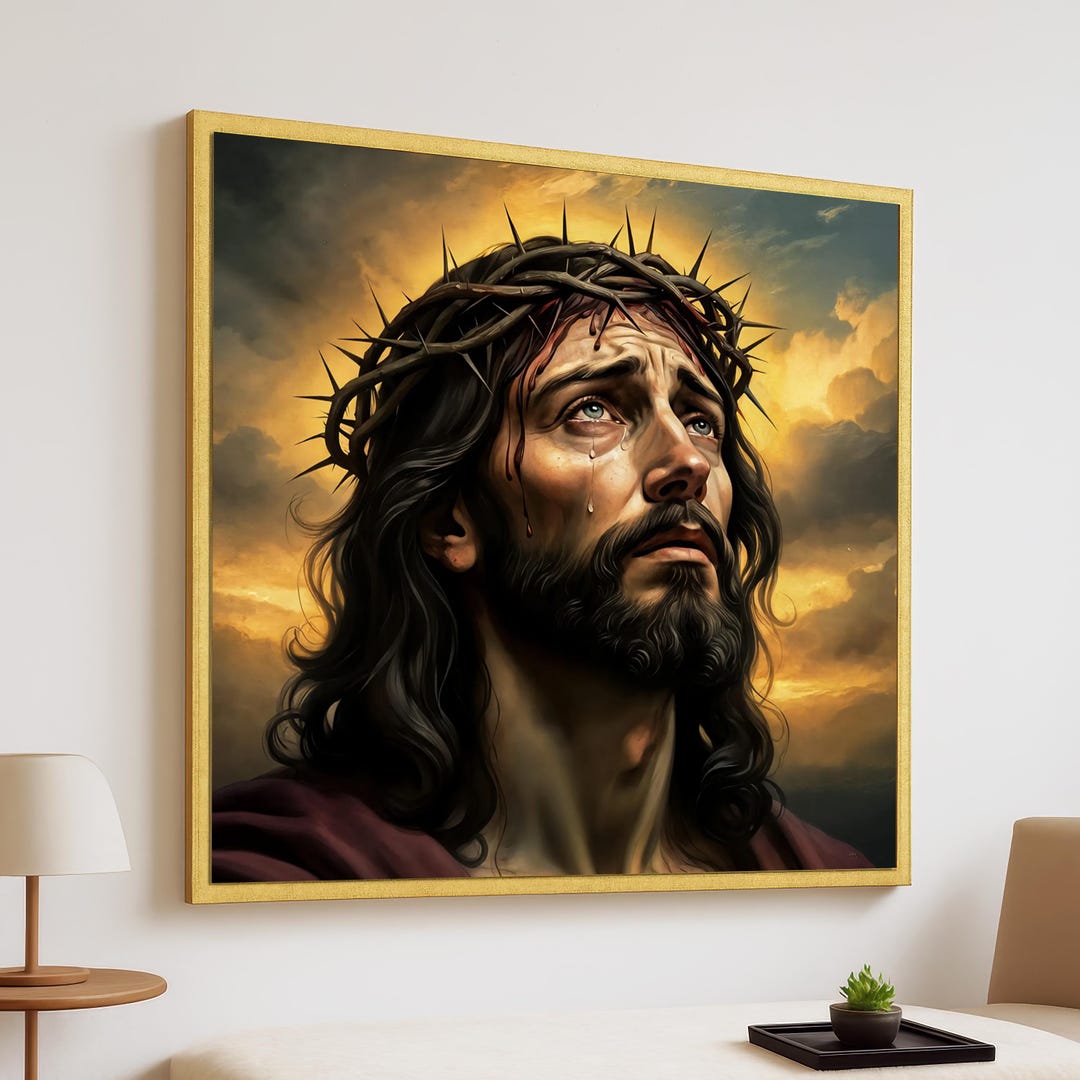 Jesus Crown of Thorns Wall Art - Sacred Christian Canvas Print - Faith ...