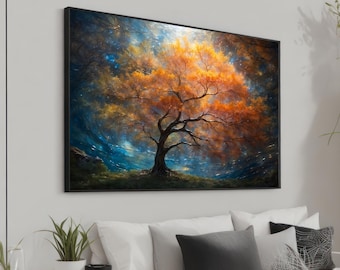 Cuadro decorativo "Árbol Dorado Encantado" - Escena fantástica de la naturaleza con luz brillante - Decoración de pared mágica y llamativa para espacios oníricos y serenos.