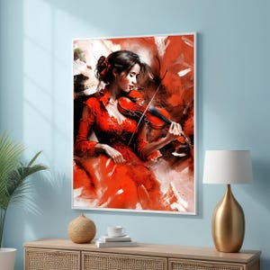 Passionate Violinist Art - Woman in Red Dress Musician Canvas Printing - Musician Wall Art - Classical Music Wall Decor